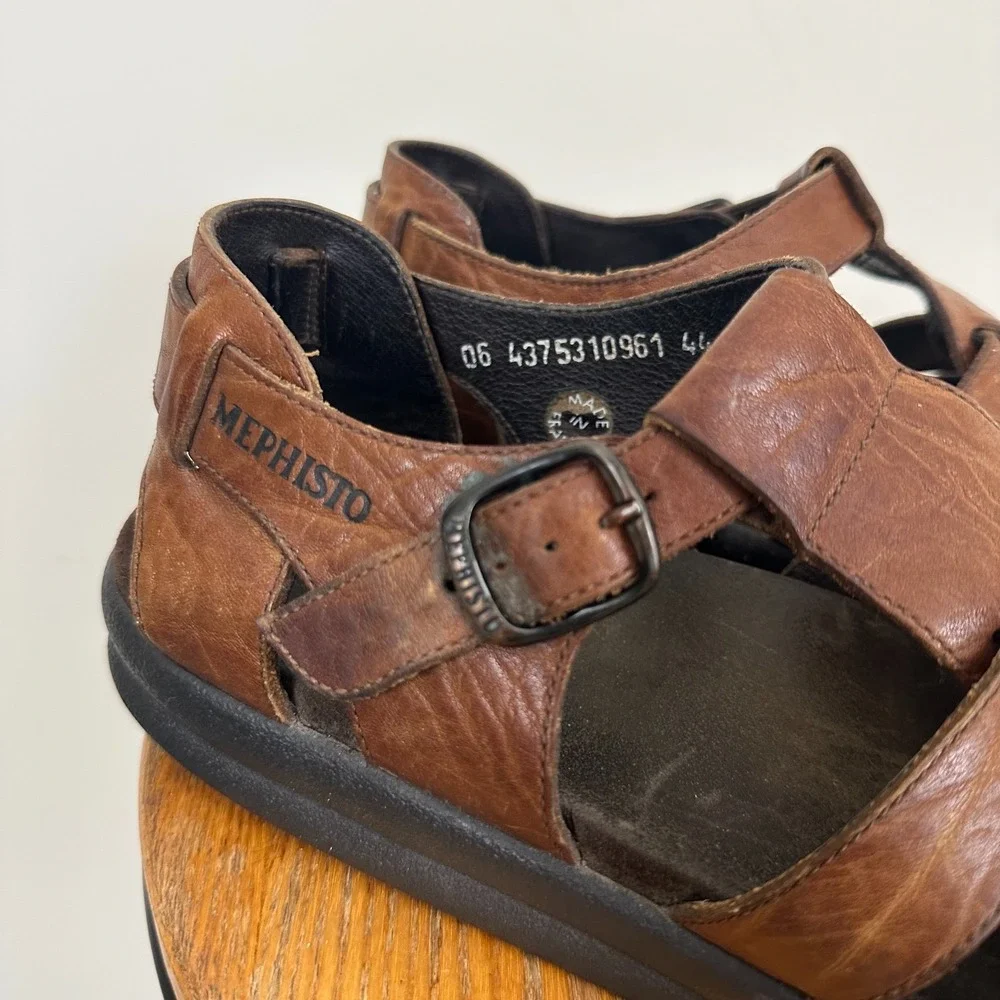 Mephisto Sam Mens 10 Fisherman Sandals Brown Leather Adjustable Buckled Strap